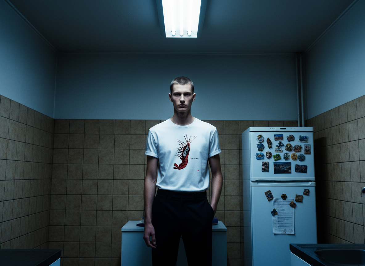 T-shirt blanc dans une cuisine